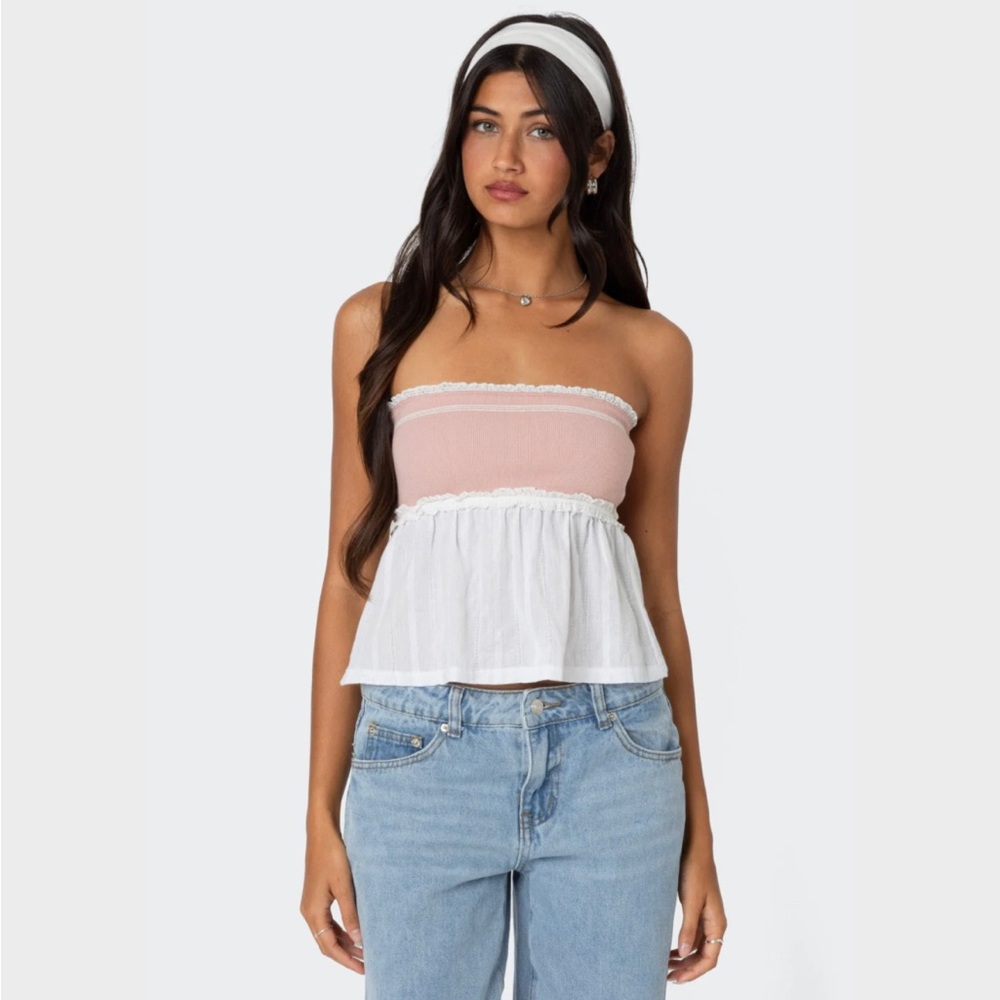 Edikted Pink and White Ruffled Top [BRAND NEW]